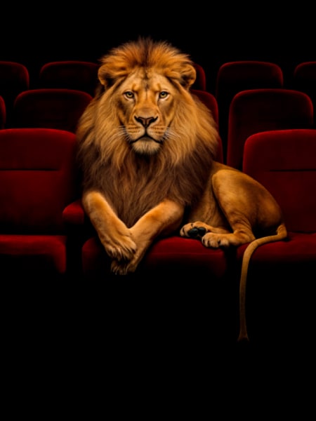 A lion sitting in a cinema for PEUGEOT X Cinema partnership